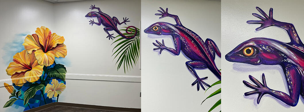 Purple Lizard - Yellow Hibiscus Mural - Colorworks Ink LLC -Edgewater, FL