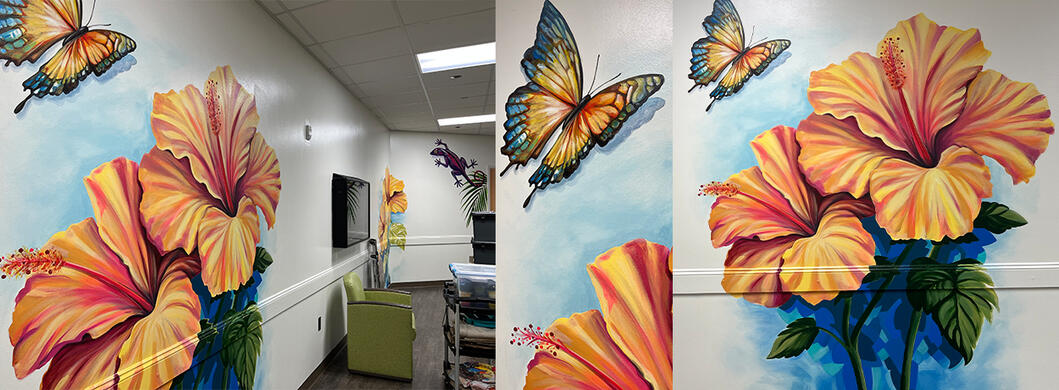 Yellow Hibiscus Mural - Colorworks Ink LLC -Edgewater, FL
