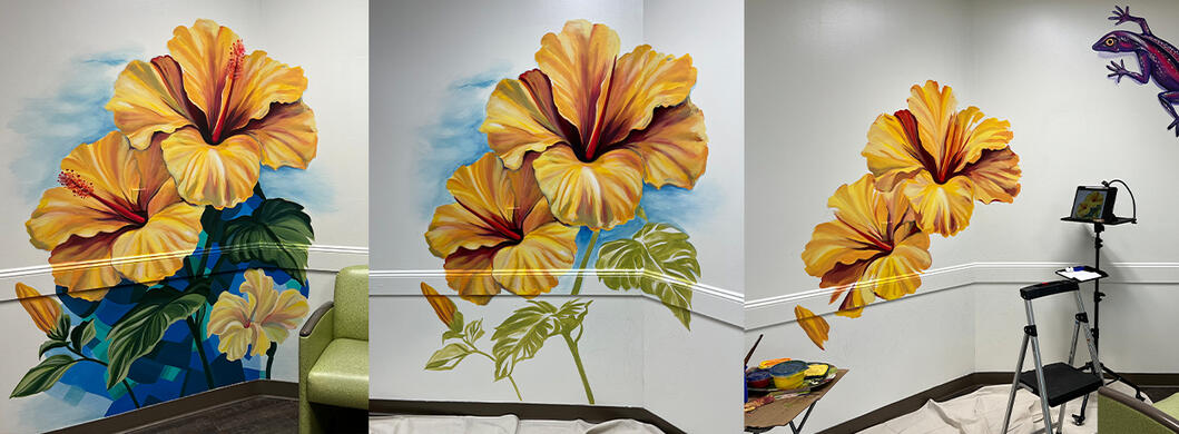 Yellow Hibiscus Mural - Colorworks Ink LLC -Edgewater, FL